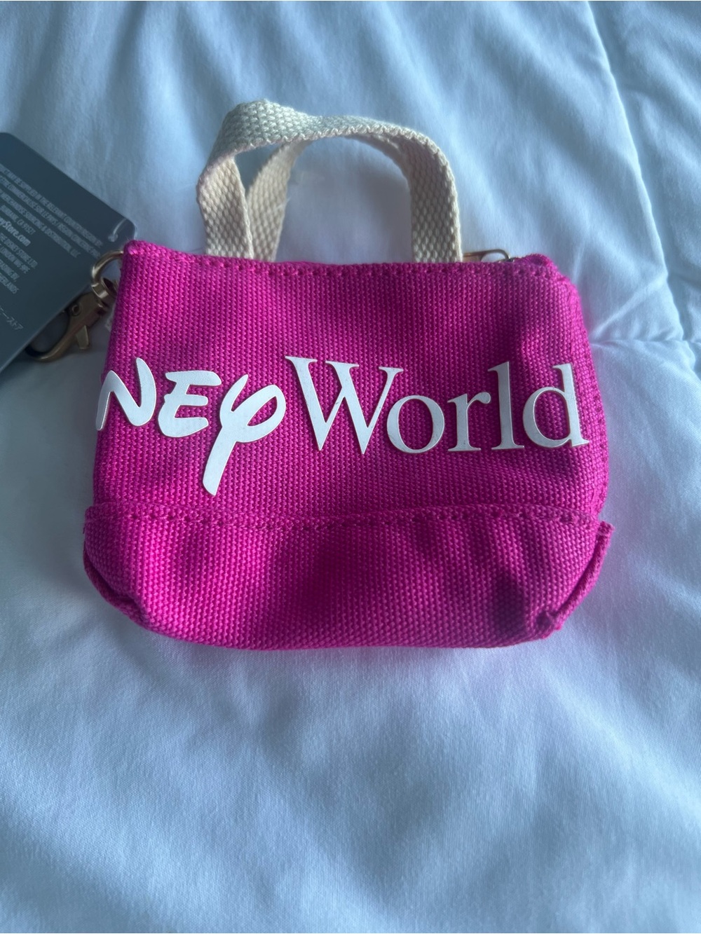 Disney Hot Pink Mini Tote Keychain with Cream Handle and White Logo - Picture 2 of 3